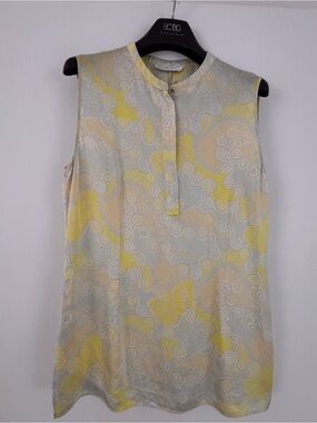 Pollini, silk sleeveless yellow and cream patterned tunic